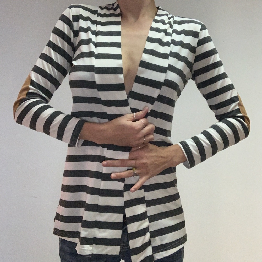 Striped long sleeve shirts with pleather padded elbows